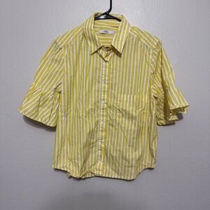 0039 Italy Womens Yellow Striped Bell Sleeve Top Size M Resort Coastal Quality